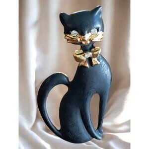 Vintage 1970's Black Enamel Cat Brooch